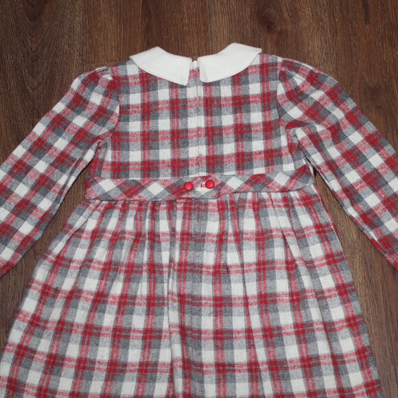 Vintage Girls Coming Things Red Gray White Plaid Collared Holiday Winter Dress 5 - Picture 3 of 4